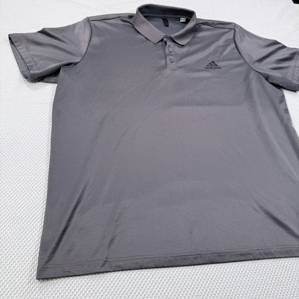 Adidas Polo Shirt Mens 2XL Gray Shadow Striped Short Sleeve Golf Performance Tee